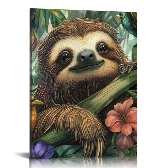 Creowell Sloth Jungle Bird Canvas Wall Art Home Decor 12x16 16x20 16x20in