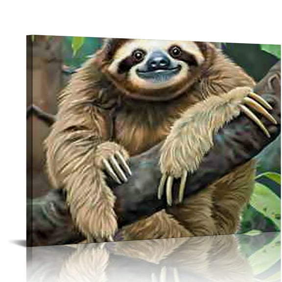 Creowell Sloth Print Canvas Wall Art Decor Ready To Hang Home Art 16x12in