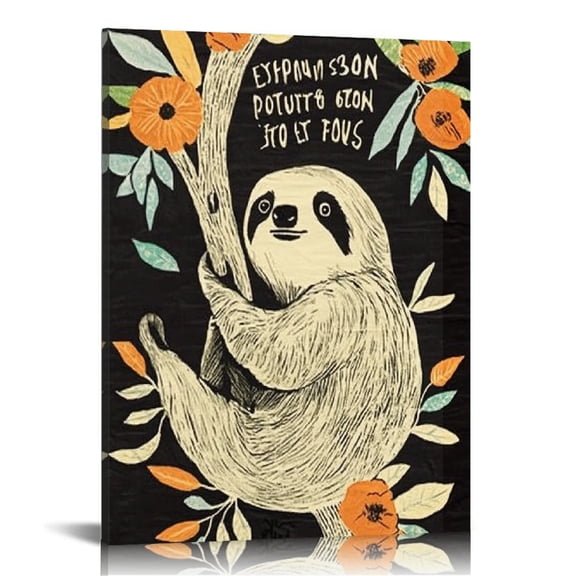 Creowell Sloth Tree Branch Canvas Prints Wall Art Home Decor 16x20in