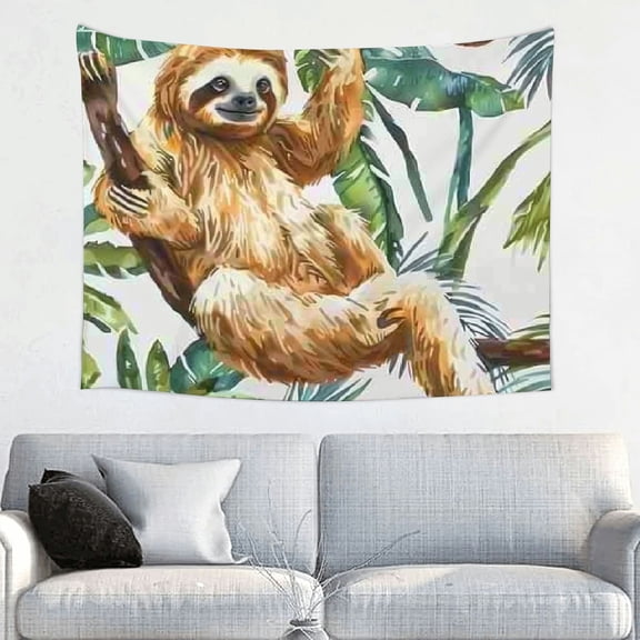 Creowell Sloth Tree Branch Coconuts Tapestry Wall Hanging 100% Polyester Home Decor for Decorative Wall Hanging Bedroom Living Room Decoration 40x30in