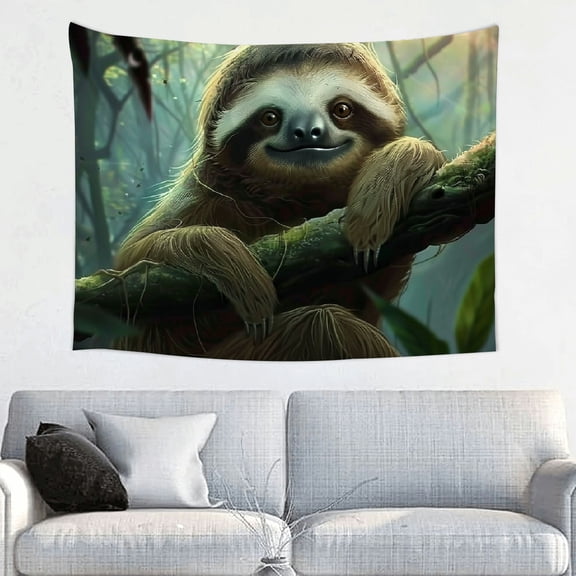 Creowell Sloth Tree Branch Forest Tapestry Wall Hanging 100% Polyester 40x30in