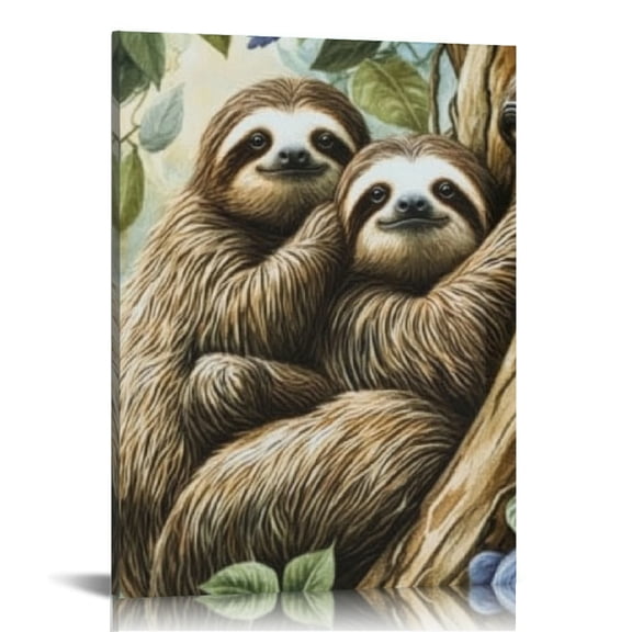 Creowell Sloths Tree Branch Forest Canvas Wall Art Home Decor 12x16in