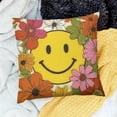 thumbnail image 1 of Creowell Smiley Face Flowers Throw Pillow Cover 100% Linen for Sofa 24x24in, 1 of 5