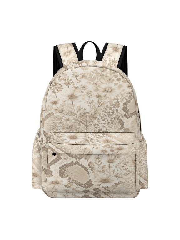 Snake Skin Daisy Vintage Pattern Printed Oxford Backpack, Large Capacity Laptop Backpack, Water Resistant, Travel Daypack for College Work Commuting Adults,