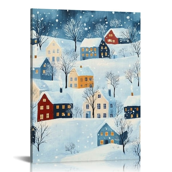Creowell Snow Houses Art Modern Canvas Prints Wall Decor for Bedroom Kitchen Living Room Office, Home Decor Pictures Print on Canvas Bathroom 12x16in