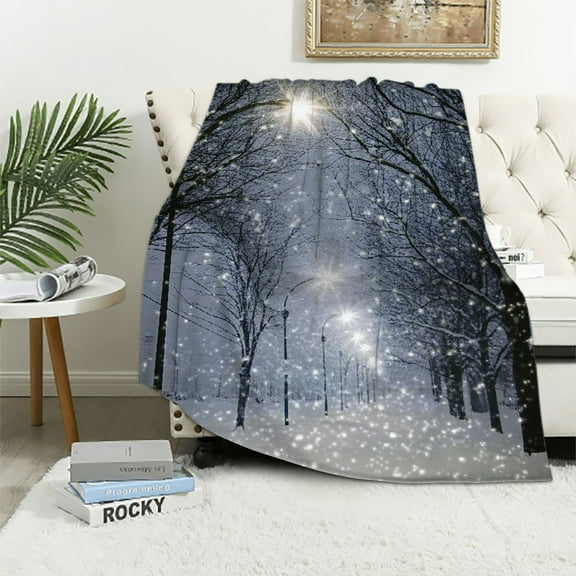 Creowell Snow Lights Throw Blanket for Couch Outdoor All Seasons Comfort Lightweight Soft Blanket 40x50in