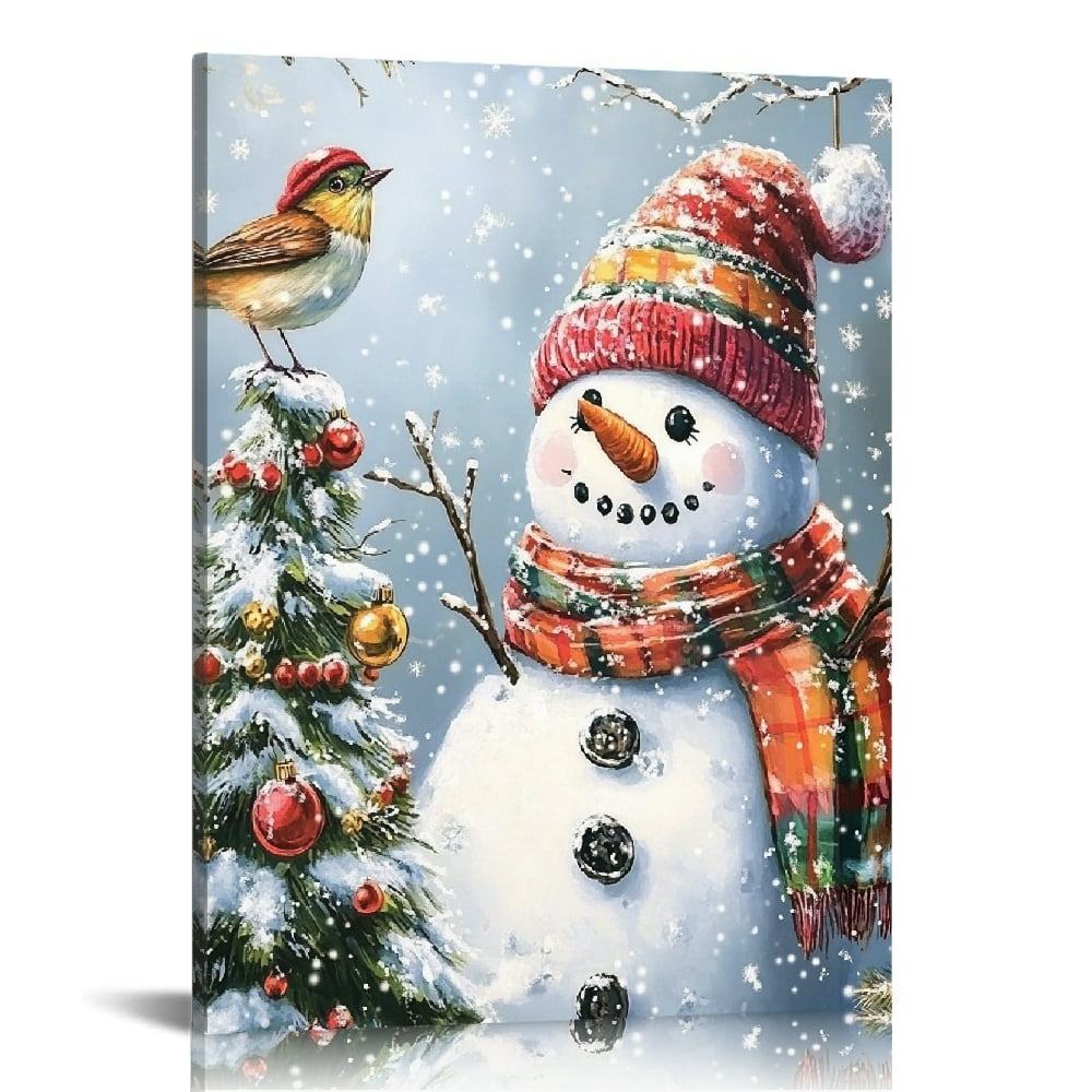 Creowell Snowman Bird Christmas Tree Print On Canvas Wall Decor for ...