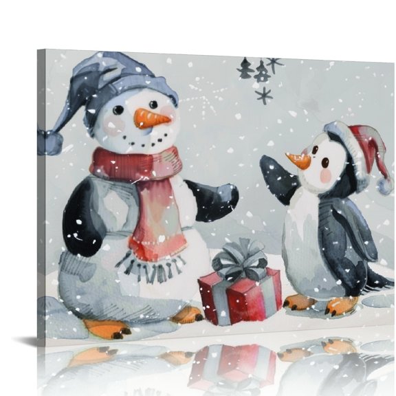 Creowell Snowman Penguin Presents Canvas Prints Wall Art Decor 16x12in