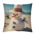 thumbnail image 1 of Creowell Snowman with Seashells Sitting on Sandy Beach Print Throw Pillow Covers Soft Couch Cushion Covers Durable Cushion Cases Square Pillowcases for Home Decor, 1 of 5