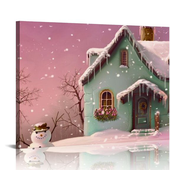 Creowell Snowman Tree Wall Decor Canvas Art Ready To Hang Home Decor 16x12in