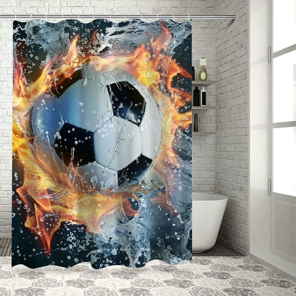 Creowell Soccer Shower Curtain, Shower Curtains for Bathroom, Waterproof Polyester Shower Curtain for Home Decor Bathroom Set with Hooks White