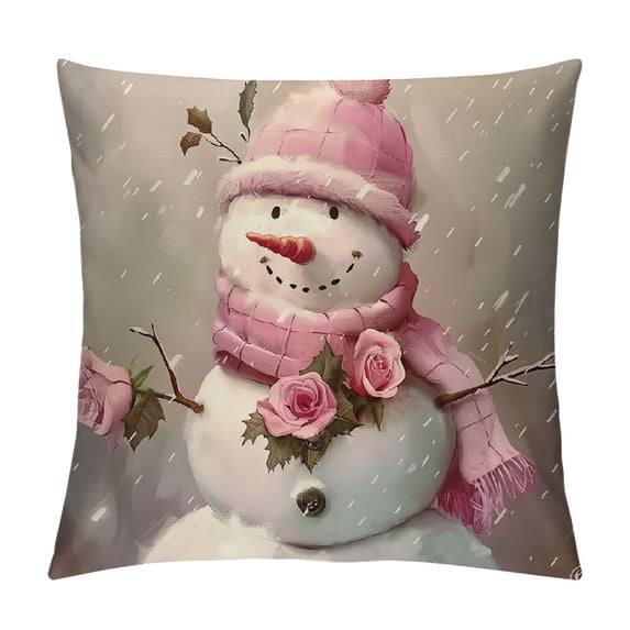 Creowell Soft and Durable Short Plush Pillow Covers Snowman Prints Snowflake Throw Pillows, Wild Brown Horse Outdoor Pillowcase Cushion Case Decor for Home Sofa Couch Bed White
