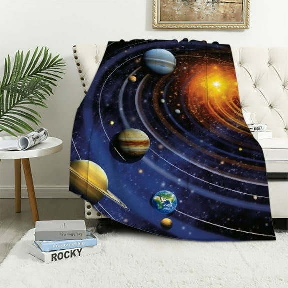 Creowell  Solar System Blanket for Bed, Space Throw Blanket for Boys, Men, Unisex and Kids - Super Soft Plush Planetary Blanket Throw Blanket