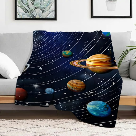 Creowell Solar System Planets Stars Lightweight Flannel Blanket Durable Soft Warm Fuzzy Cozy Multifunctional Gift For All Season 40x50in
