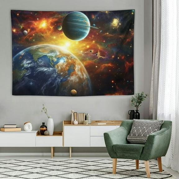 Creowell Solar System Tapestry Psychedelic Galaxy Tapestry Space Tapestries Earth Planets Tapestry Wall Hanging 60x40 Inch Wall Blanket for Living Room Dorm 60x40in