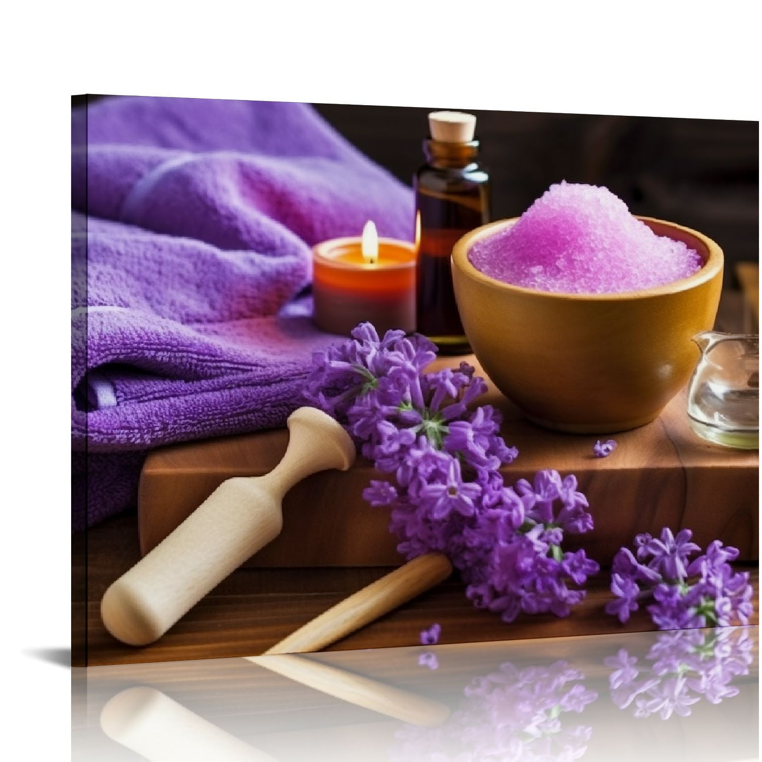Creowell Spa Canvas Wall Art, Purple Bath Salt Candles Daisy Flower