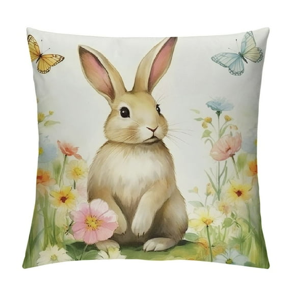 Creowell Spring Bunny Throw Pillow Covers Rabbit Spring Decorative Pillows Case Soft Cushion Covers for Couch Sofa Patio Garden Spring Decor