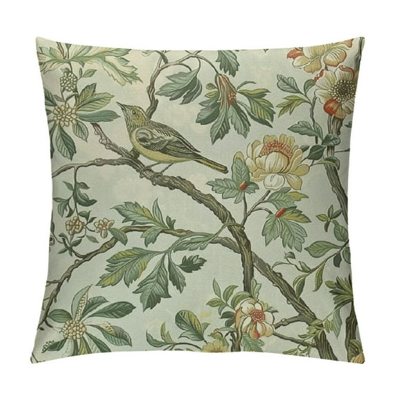 Creowell Spring Floral Birds Pillow Covers  for Chinoiserie Flowers Decor Throw Pillows Sage Green Plant Outdoor Decorative Cushion Cases for Couch Bed Decorations