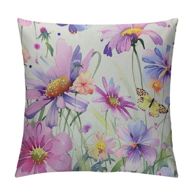 Creowell Spring Floral Pillow Covers Pink Purple Green Flower Leaf