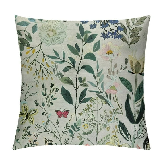 Creowell Spring Floral Pillow Covers Sage Green Herb Wildflower Botanical Plant Throw Pillow Cover Spring Decor Pillowcase Vintage Farmhouse Cushion Cover for Home Sofa