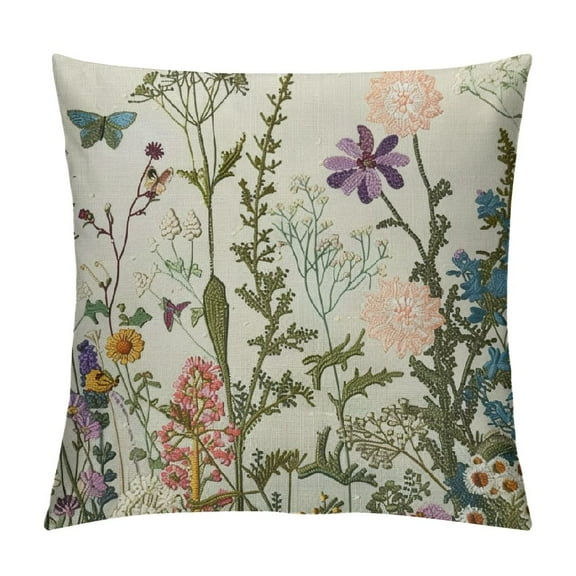 Creowell Spring Floral Pillow Covers , Sage Green Wildflowers Botanical Decorative Throw Pillow Cases Vintage Cushion Covers Summer Decoration Gift Farmhouse Sofa Couch Bed Decor