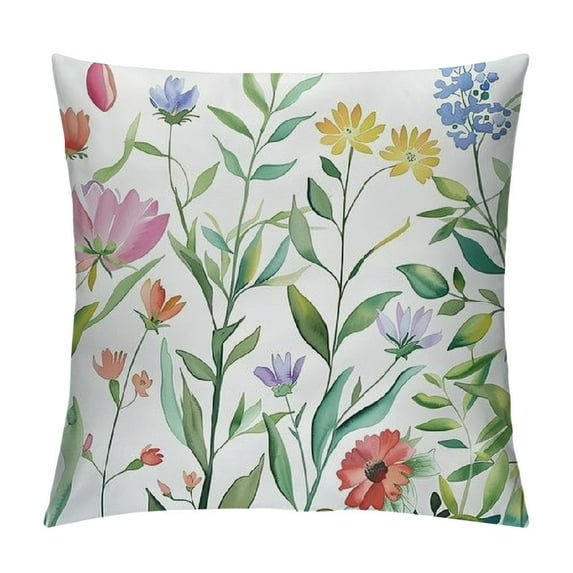 Creowell Spring Floral Throw Pillow Covers Garden Flowers Birds Decorative Pillows Soft Outdoor Cushion Cases for Couch Sofa Bed Home Decor