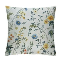 Creowell Spring Flower Pillow Covers 18x18, Blue and Yellow Floral Decorative Throw Pillows for Couch, Seasonal Nature Wild Flowers Decor Cushion Covers Soft Farmhouse Square Pillowcase for Bed