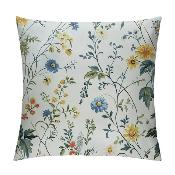 Creowell Spring Flower Pillow Covers 18x18, Blue and Yellow Floral Decorative Throw Pillows for Couch, Seasonal Nature Wild Flowers Decor Cushion Covers Soft Farmhouse Square Pillowcase for Bed