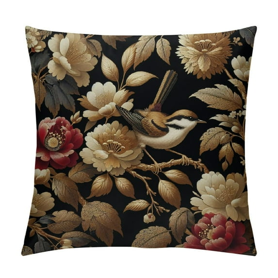 Creowell Spring Flower Throw Pillow Cover Vintage Bird Midcentury Floral Hand Drawn Chinoiserie White Cozys Washable Printed Sofa Bed Living Rooms Porch Decorative Pillow Case，Multi-Size
