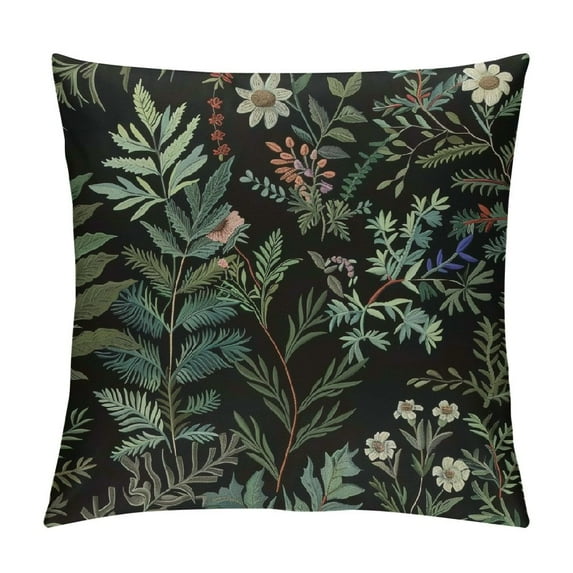 Creowell Spring Pillow Covers Black Sage Green Flower Decor Farmhouse Throw Pillows Spring Vintage Botanical Print Floral Decorations Pillowcase Outdoor Cushion Case for Couch Sofa