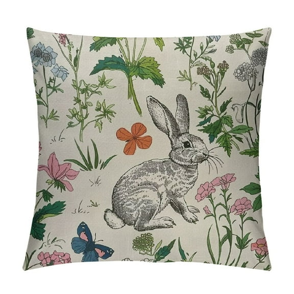 Creowell  Spring Pillow Covers Spring Bunny Rabbit Flower Herb Sage Green Throw Pillows Outdoor Decorative Farmhouse Easter Pillowcase Spring Decorations for Home Couch Sofa