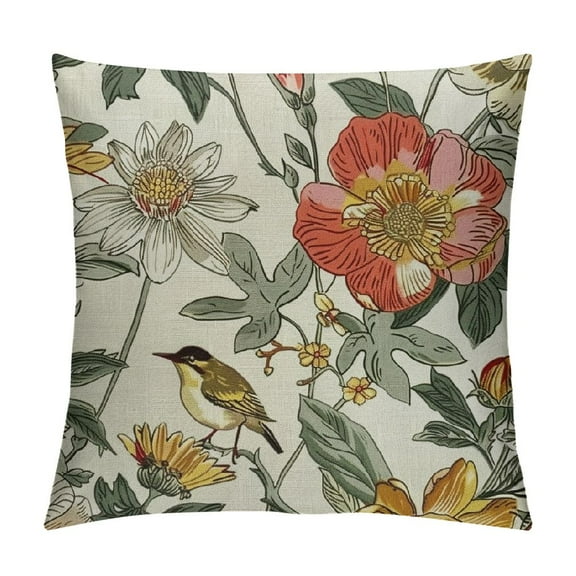 Creowell Spring Pillow Covers Vintage Hibiscus Rose Chamomile Floral Throw Pillow Covers Outdoor Indoor Decorations Spring Retro Farmhouse  Decorative Cushion Cover for Sofa Couch