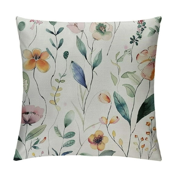 Creowell Spring Pillow Covers , Watercolor Sage Green Flower Leaves Decorative Throw Pillows,Plant Floral Leaf Summer Seasonal Outdoor Decor Pillowcase Cushion Cover for Couch Sofa