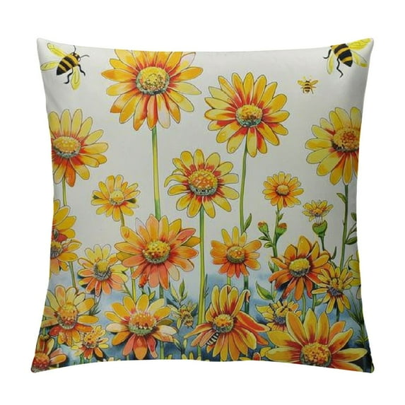Creowell Spring Pillow Covers Yellow Flower Pillow Covers Bee Pillow Cases Daisy Decorative Throw Cushion Cases Spring Summer Home Decor for Couch Bed Sofa,Multi-Size