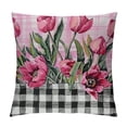 thumbnail image 1 of Creowell Spring Pink Tulips Pillow Covers, Buffalo Plaid Black White Decorations Outdoor Throw Pillow Covers, Square Pillowcases for Patio Sofa Couch Bedroom Decorative 24x24in, 1 of 5