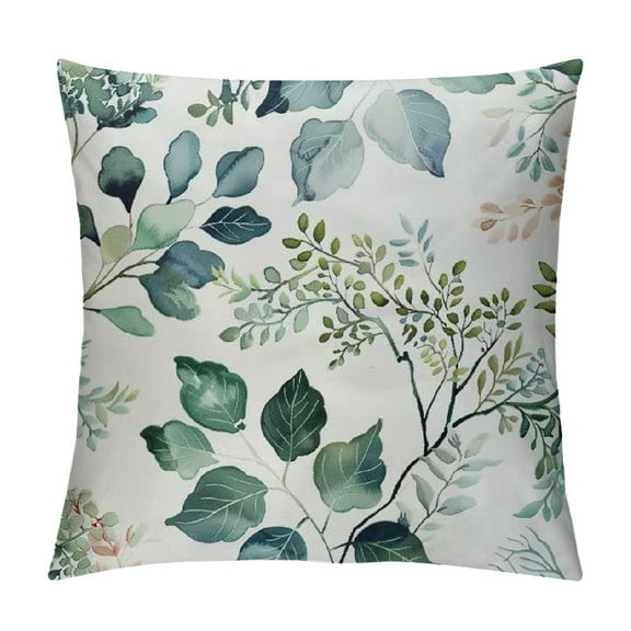 Creowell Spring Sage Green Pillow Covers ,Watercolor Eucalyptus Floral Throw Pillows Case,Seafoam Leaves Print Decorative Square Cushion Covers Outdoor Leaf Decor for Home Sofa Bed