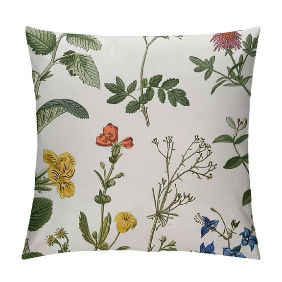 Creowell Spring Summer Floral  Sage Green Herbs  Pillow Covers   Flowers Decorative Throw Pillows Botanical Leaves Pillow Cases Farmhouse Home Decor For Sofa Outdoor