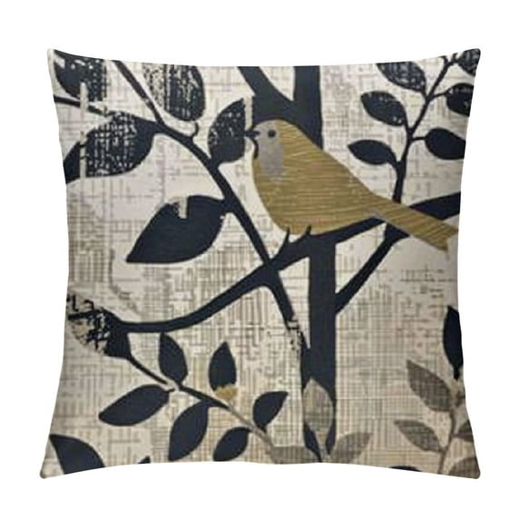Creowell Spring Summer Vintage Birds with Leaves Decorative Throw Pillow Covers Retro Rustic Farm Grey Birds Sitting on The Tree Branch Pillow Cushion Cover Home Pillow Case