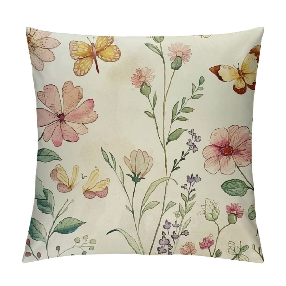 ULOVEYOURSELF Watercolor Wildflowers Throw Pillow Covers (Set Of 2) - 18x18 Inch, Pink/Purple Floral, Rustic Farmhouse Decor - View #6