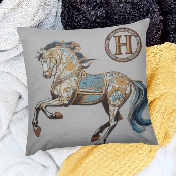 Creowell Square Cushion Cover Horse Art Nouveau Decor Pillow Case 24x24in