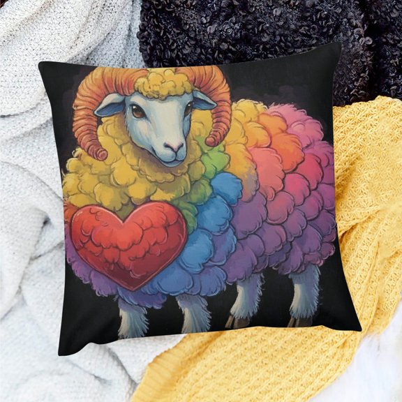 Creowell Square Cushion Cover Sheep Heart Colorful Farmhouse Decor 18x18in
