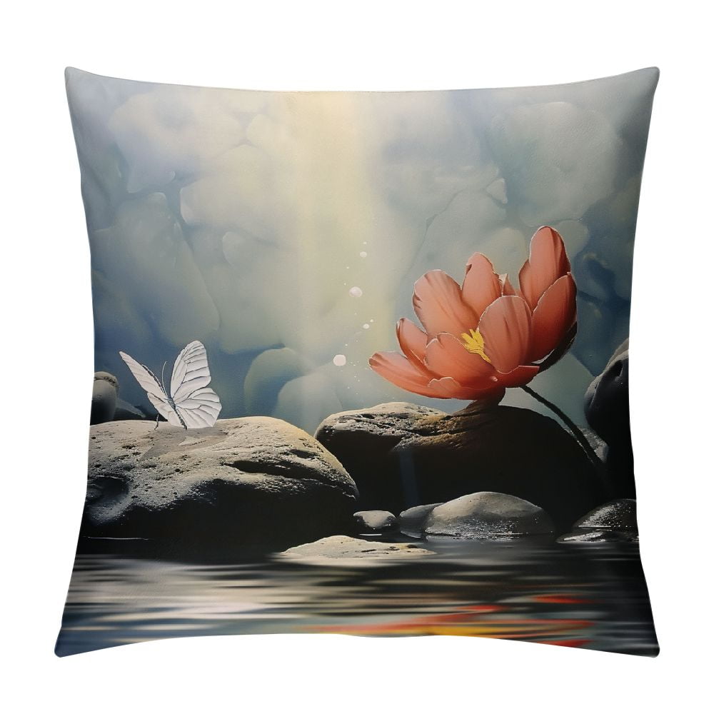 Creowell Square Plush Pillowcase Zen Water Lily Pillow Covers White