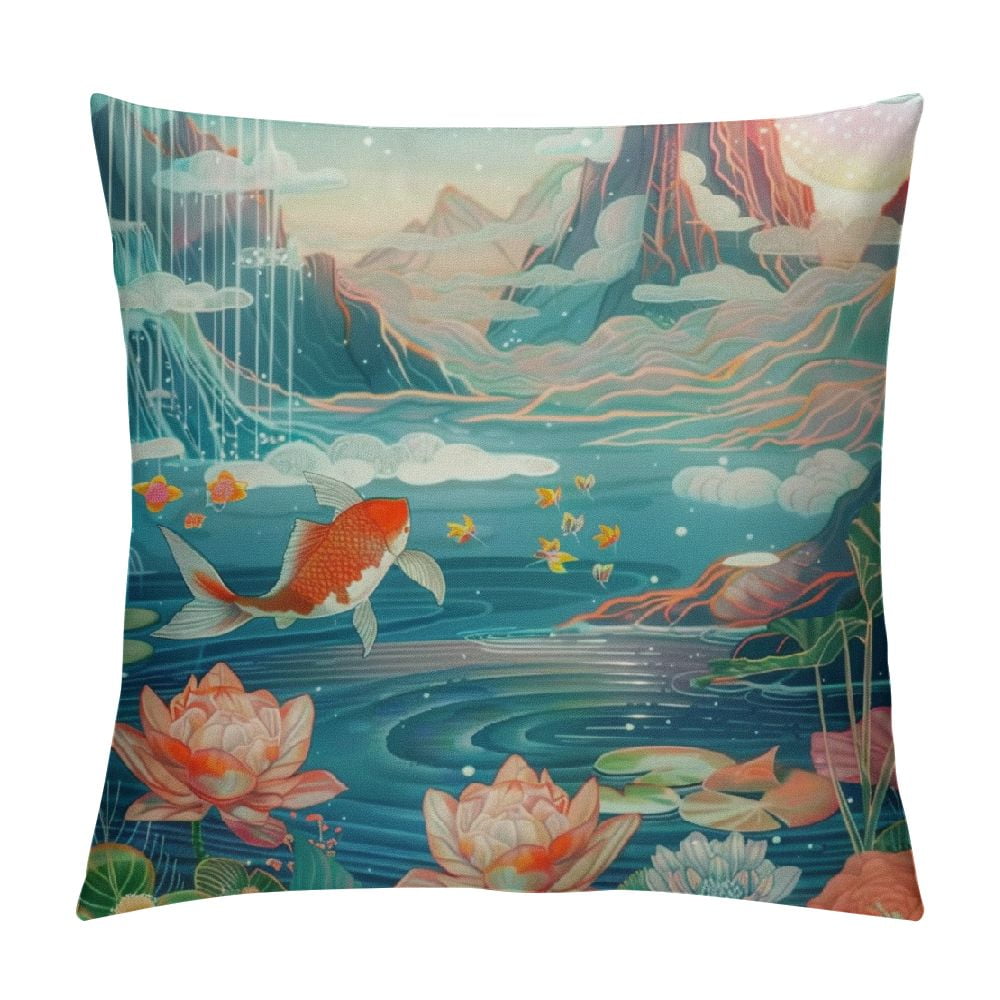 Creowell Square Throw Pillow Covers Beautiful Mountains Landscape