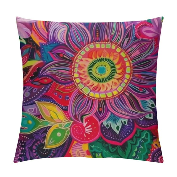 Creowell Square Throw Pillow Covers Colorful Mandala Flowers Pillow Cases Decorative for Home Bedroom Sofa Watercolor Nature Floral Interlaced Petals Painting Pillowcases