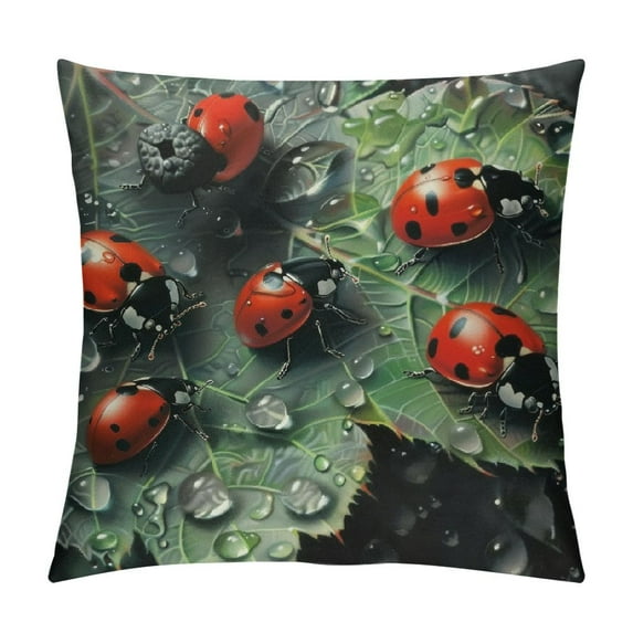 Creowell Square Throw Pillow Covers Red Ladybugs Water Droplets Design Pillow Cases Decorative for Home Bedroom Sofa Pillowcases,Multi-Size