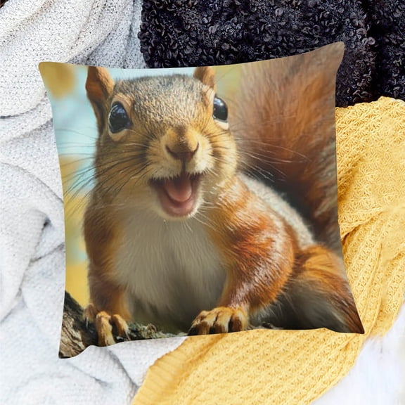 Creowell Squirrel Tree Branch Smiling Pillow Cover for Home Sofa 20x20in