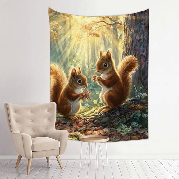Creowell Squirrels Sunlight Forest Tapestry 100% Polyester Wall Art 30x40in