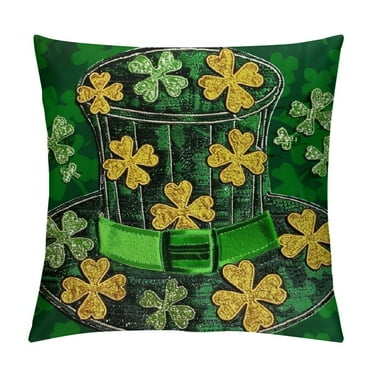 Creowell  St. Patrick's Day Pillow Cover Irish Gnome Shamrock Truck Throw Pillow Case Green Black Buffalo Plaids Lucky Blessed Decorative Cushion Case for Farmhouse Sofa Couch 12x12in