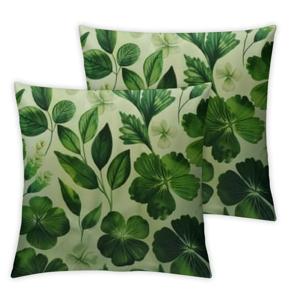 Creowell St Patricks Day Pillow Covers,2Pcs Watercolor Lucky Green Clover Shamrock Throw Pillow Cover Cushion Case for Sofa Couch Home Farmhouse Decorations White