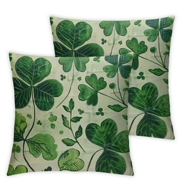Creowell St Patricks Day Pillow Covers,2Pcs Watercolor Lucky Green Clover Shamrock Throw Pillow Cover Cushion Case for Sofa Couch Home Farmhouse Decorations White